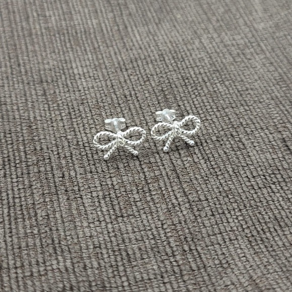 Sterling Silver Rope Bow Stud Earrings - Picture 4 of 8